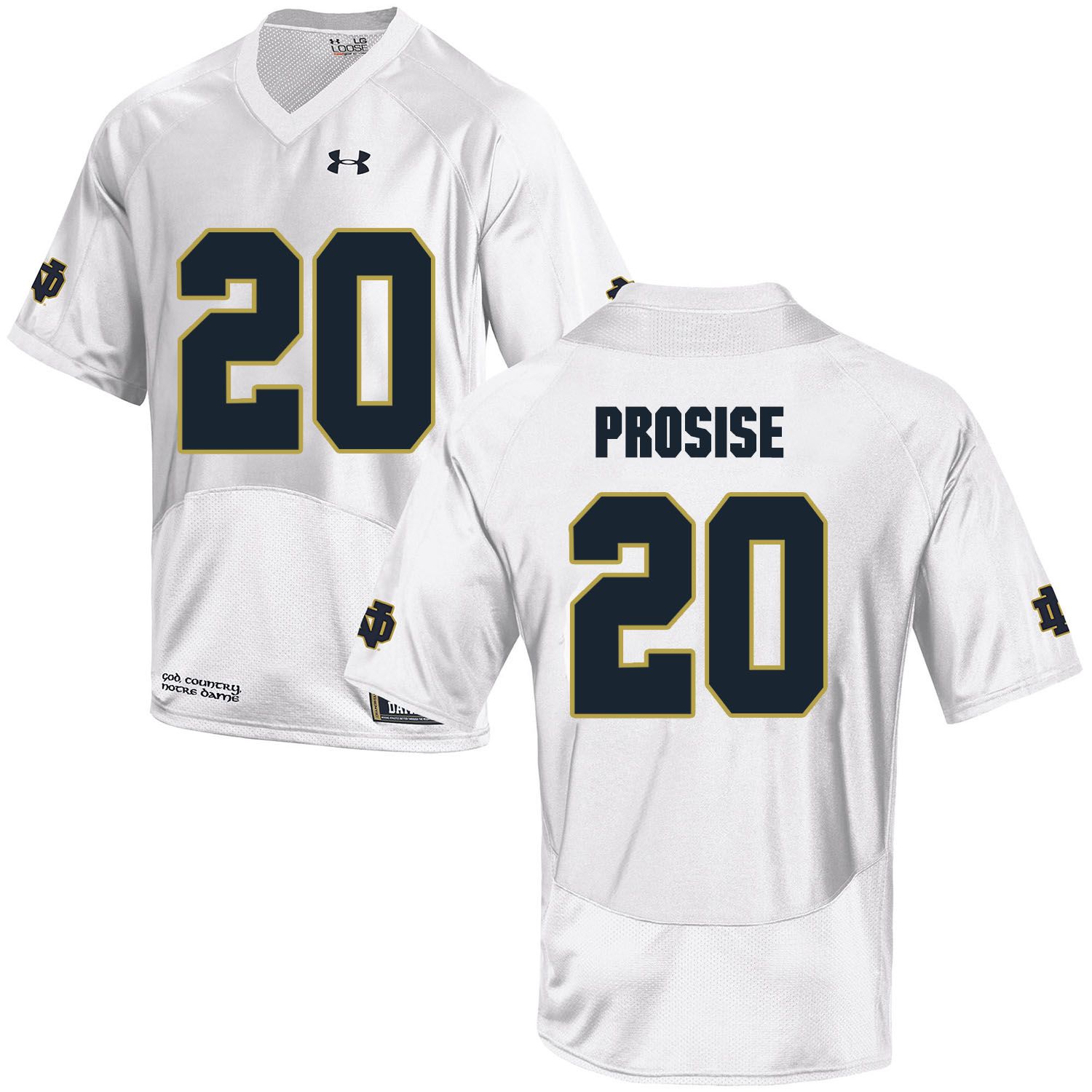 Men Norte Dame Fighting Irish #20 Prosise White Customized NCAA Jerseys